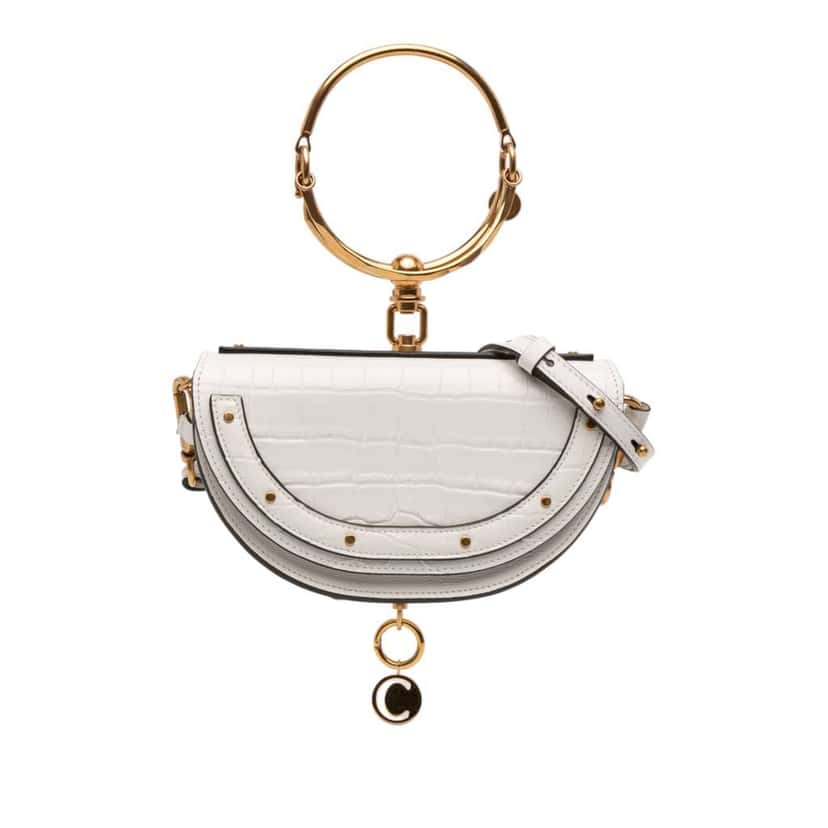 Chloé Mini Croc Embossed Calfskin Nile Bracelet Satchel White Leather Good condition - Front View