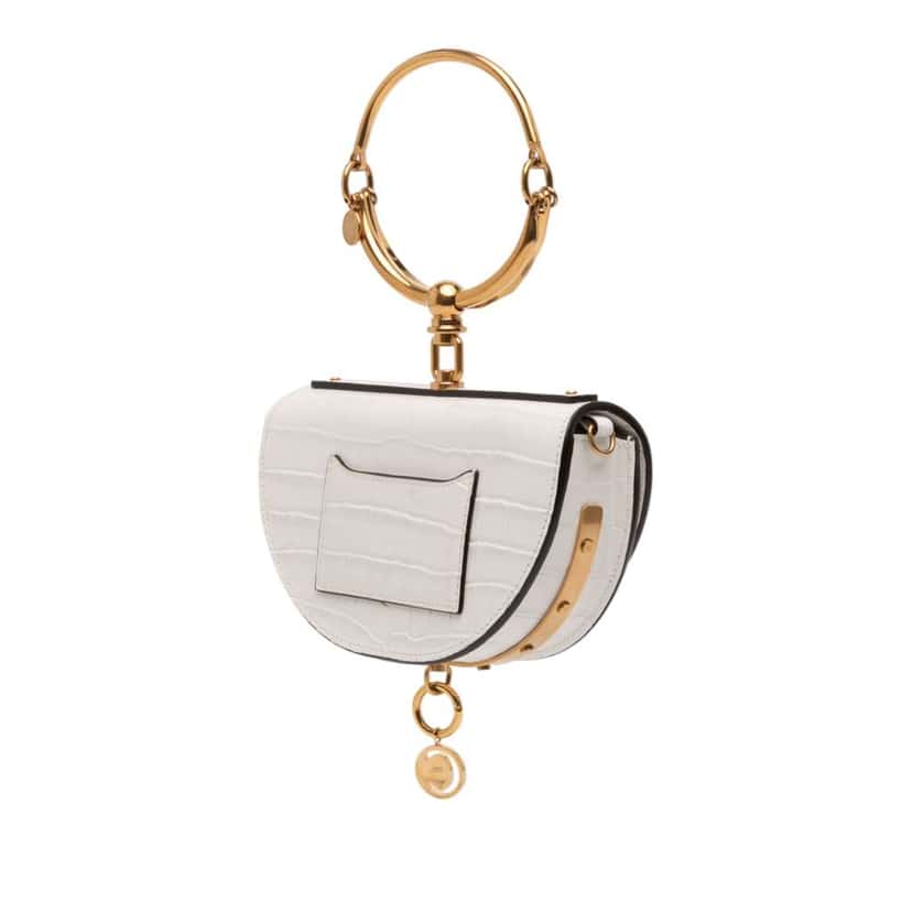 Chloé Mini Croc Embossed Calfskin Nile Bracelet Satchel White Leather Good condition - Back View