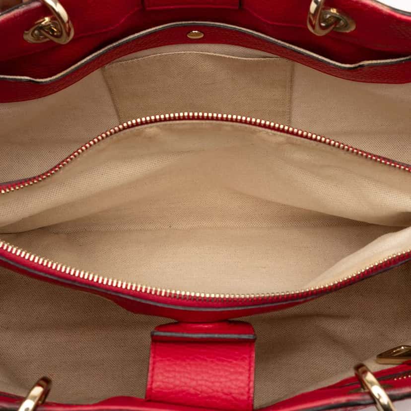 Gucci Medium Bicolor Calfskin Bamboo Shopper Satchel Red Leather Very good condition - Model View
