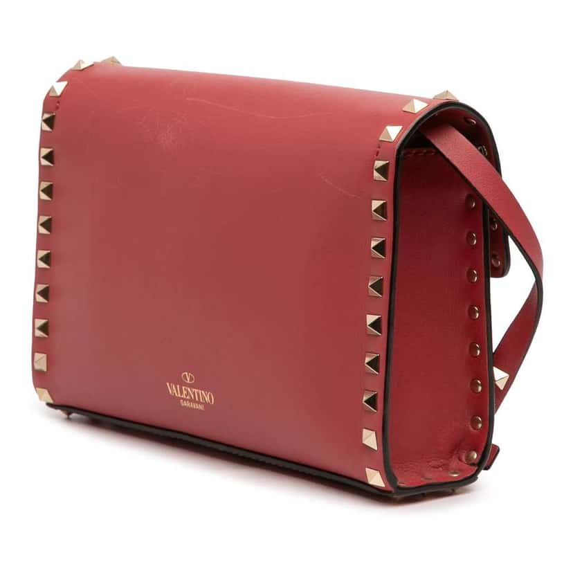 Valentino Small Leather Rockstud Flap Crossbody Red Leather Very good condition - Back View