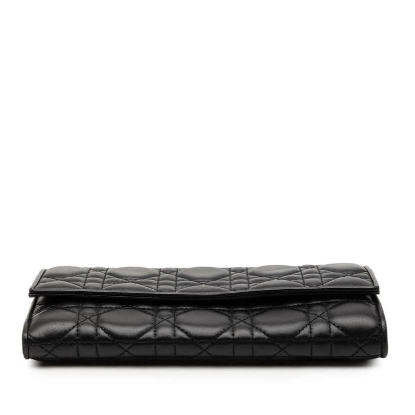 Dior Lambskin Cannage Lady Dior Wallet On Chain Black Leather Good condition - Inside View