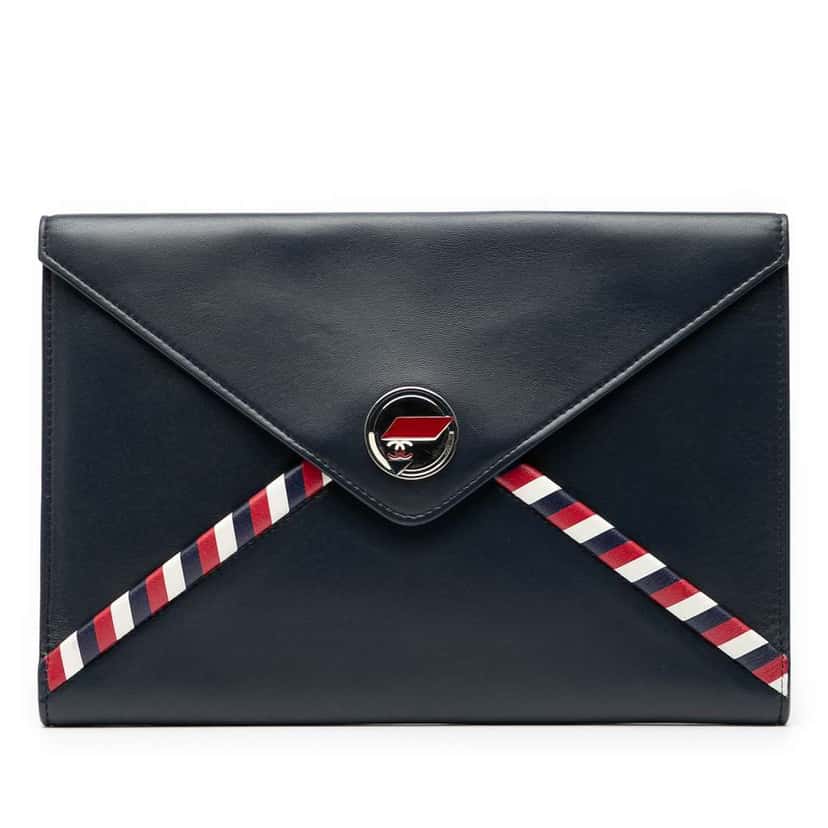 Chanel Lambskin Airlines Envelope Clutch Blue Leather Good condition - Front View