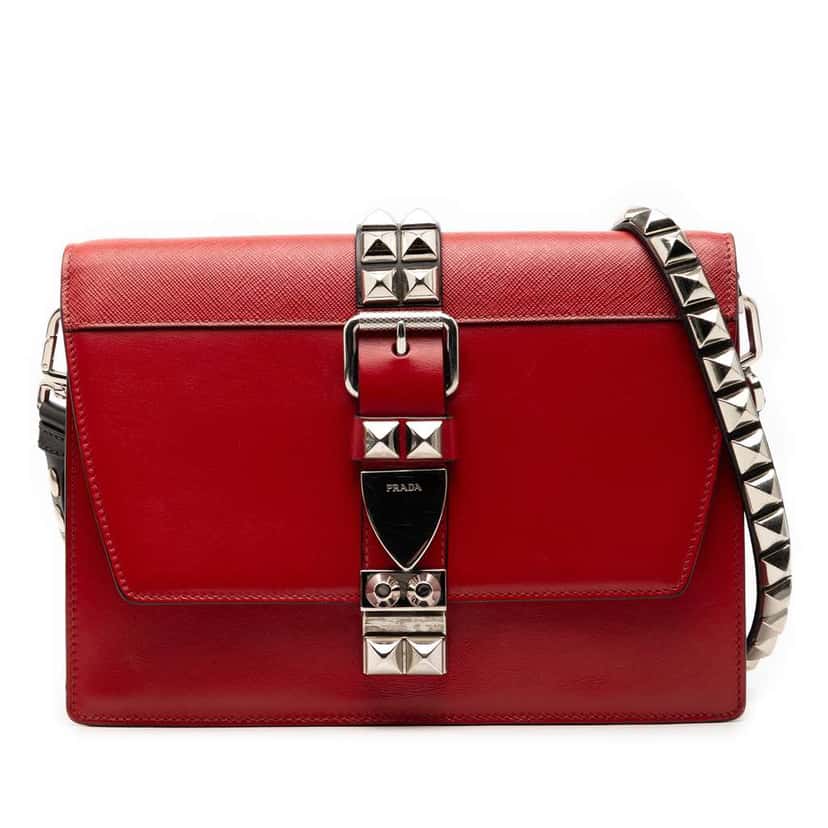 Prada City Calf and Saffiano Elektra Crossbody Red Leather Good condition - Front View