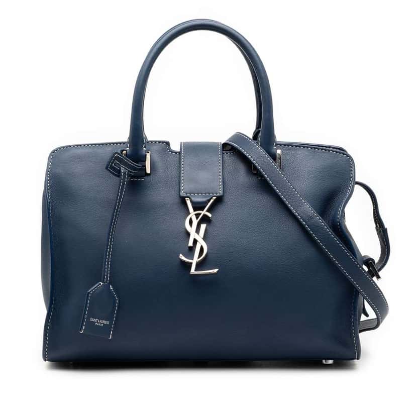 Saint Laurent Baby Leather Monogram Downtown Cabas Satchel Blue Leather Good condition - Front View