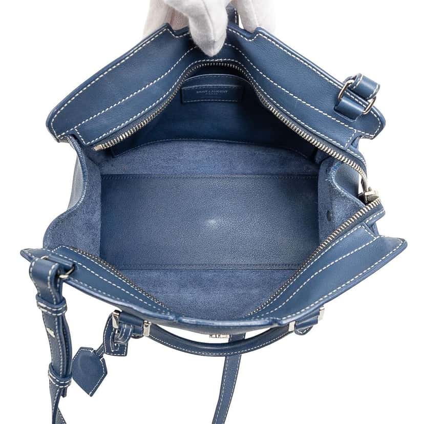 Saint Laurent Baby Leather Monogram Downtown Cabas Satchel Blue Leather Good condition - Model View