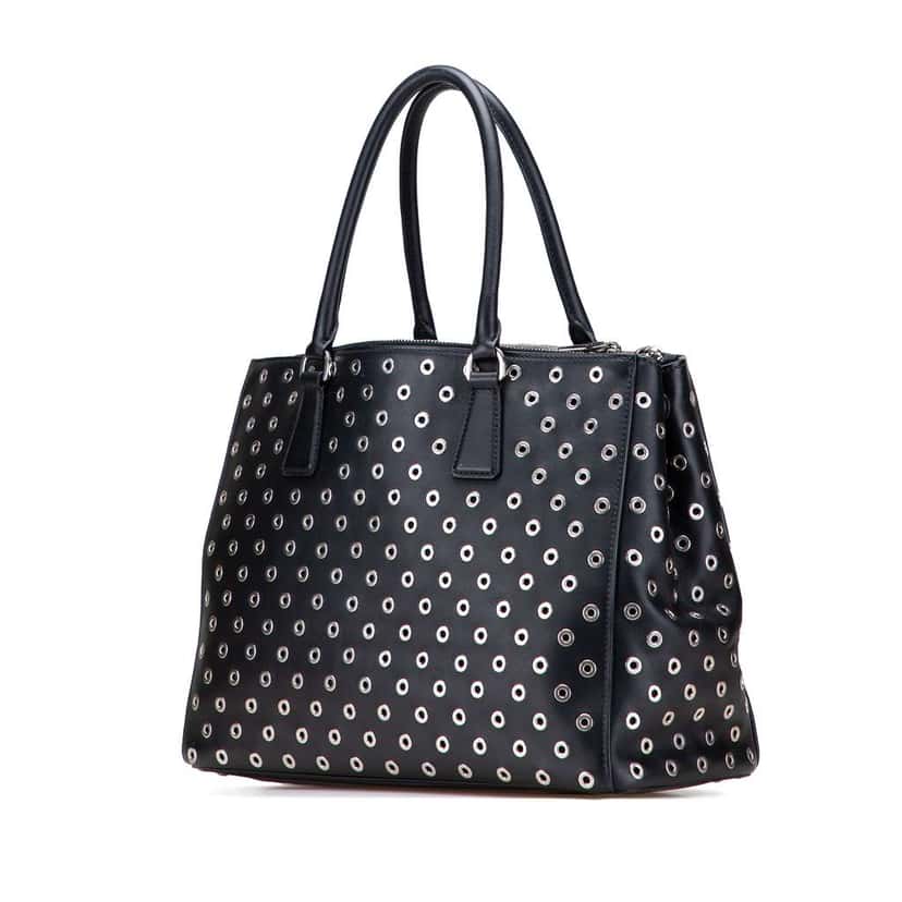 Prada Large City Calf Grommet Galleria Double Zip Tote Black Leather Good condition - Back View