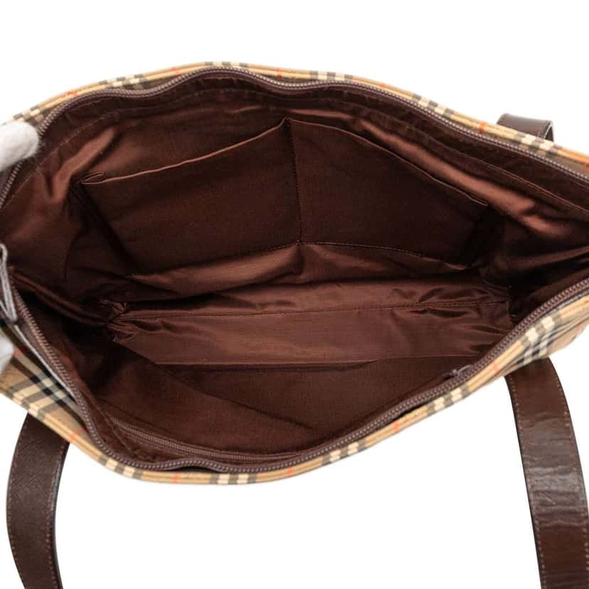 Burberry Haymarket Check Canvas Tote Brown Canvas Good condition - Model View