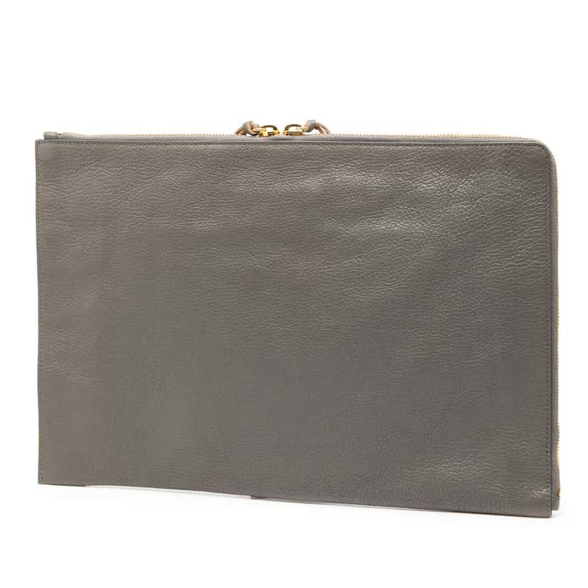 Balenciaga Lambskin Motocross Metallic Edge Flat Clutch Grey Leather Good condition - Back View