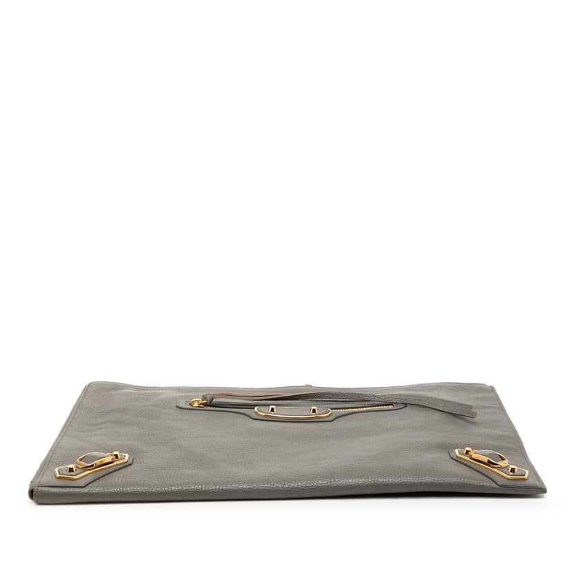 Balenciaga Lambskin Motocross Metallic Edge Flat Clutch Grey Leather Good condition - Inside View