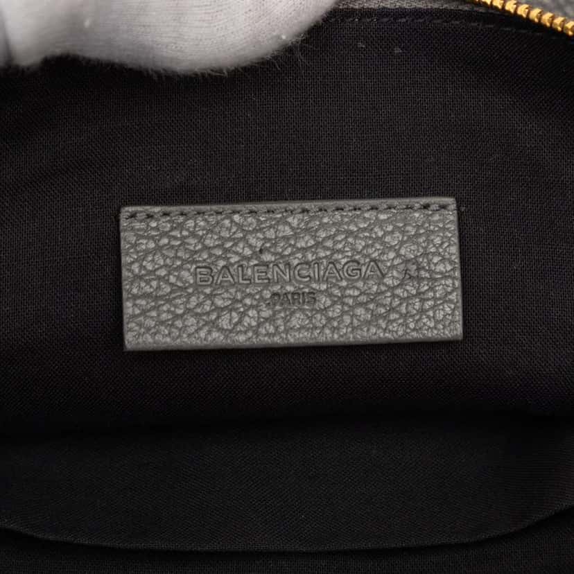 Balenciaga Lambskin Motocross Metallic Edge Flat Clutch Grey Leather Good condition - Box View