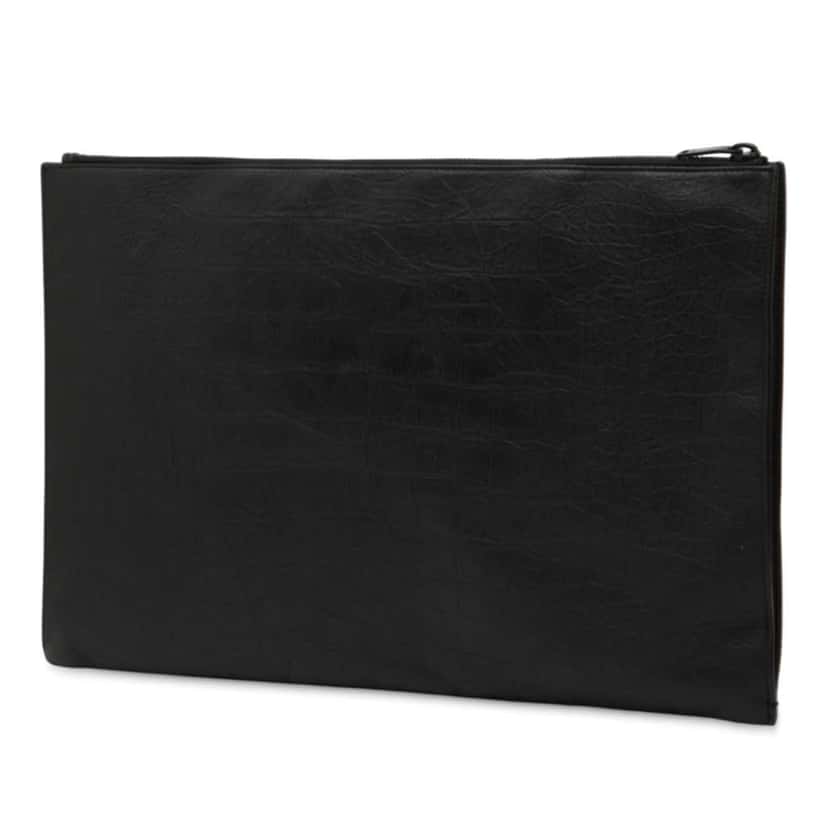 Saint Laurent Croc Embossed Leather Monogram Clutch Black Leather Good condition - Back View
