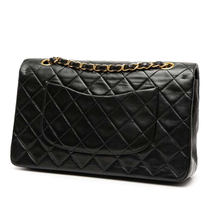 Chanel Medium Classic Lambskin Double Flap Black Leather Good condition - Back View