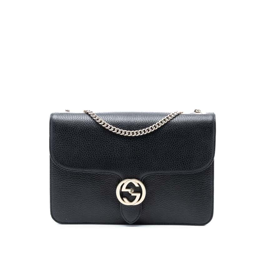 Gucci Medium Dollar Calfskin Interlocking G Crossbody Black Leather Good condition - Front View