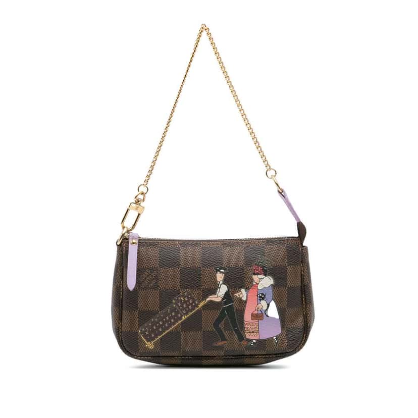 Louis Vuitton Damier Ebene Illustre Mini Pochette Accessories Brown Good condition - Front View