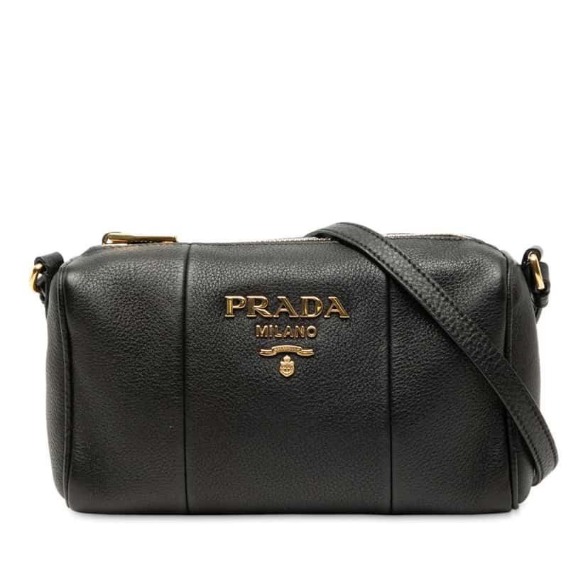 Prada Mini Vitello Phenix Crossbody Black Leather Good condition - Front View
