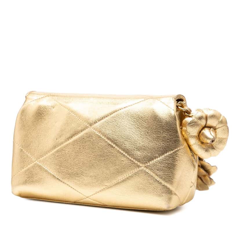 Chanel Mini CC Quilted Calfskin Camellia Crossbody Gold Leather Good condition - Back View