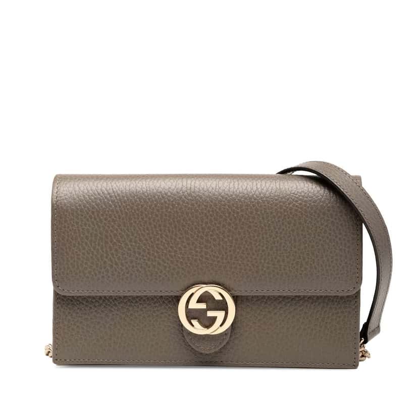 Gucci Interlocking G Dollar Calfskin Wallet on Chain Grey Leather Good condition - Front View