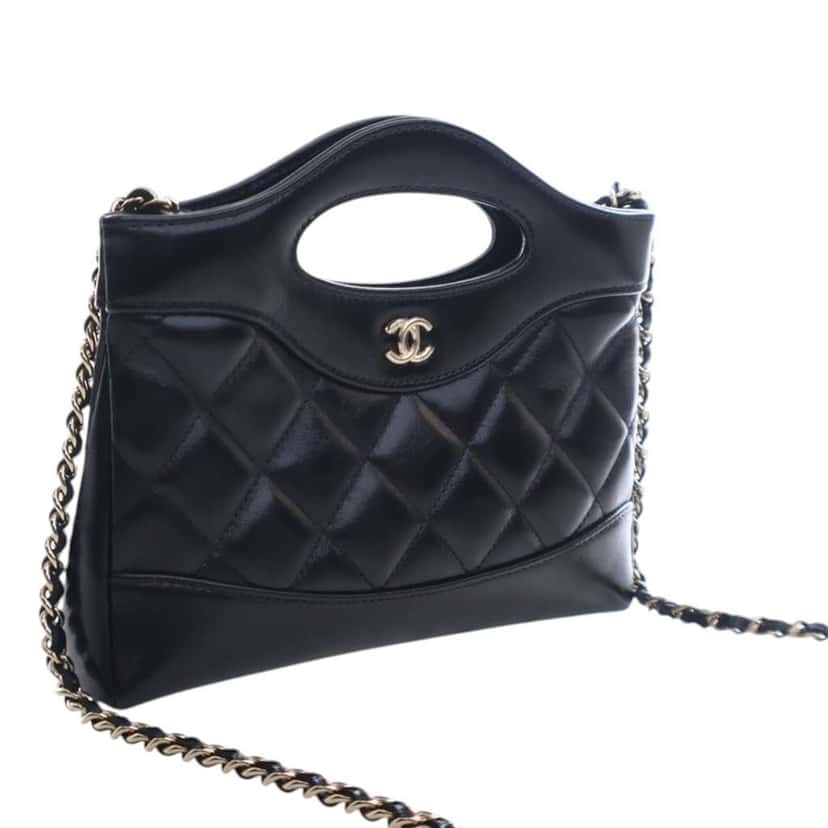 Chanel Nano Shiny Aged Calfskin 31 Shopping Bag Black Leather Good condition - Front View