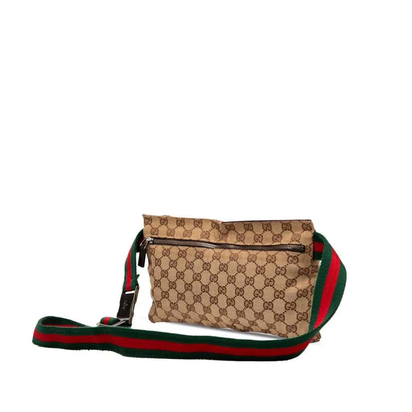 Gucci GG Canvas Web Double Pocket Belt Bag Brown Canvas Good condition - Back View