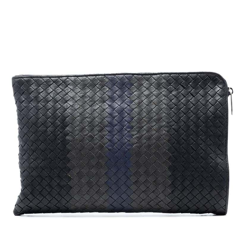 Bottega Veneta Tricolor Nappa Intrecciato Clutch Black Leather Good condition - Front View
