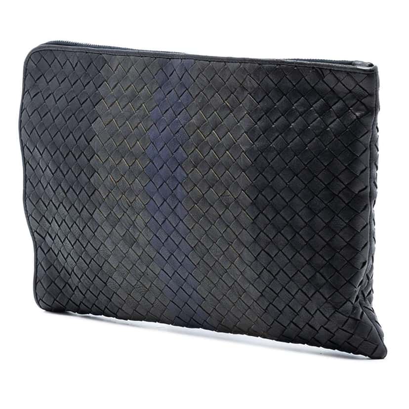 Bottega Veneta Tricolor Nappa Intrecciato Clutch Black Leather Good condition - Back View