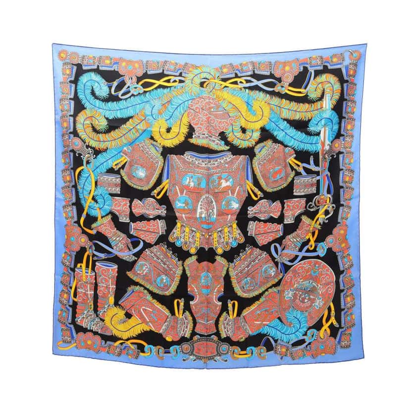 Hermès Sous L Egide de Mars Silk Scarf 90 Black Silk Good condition - Front View