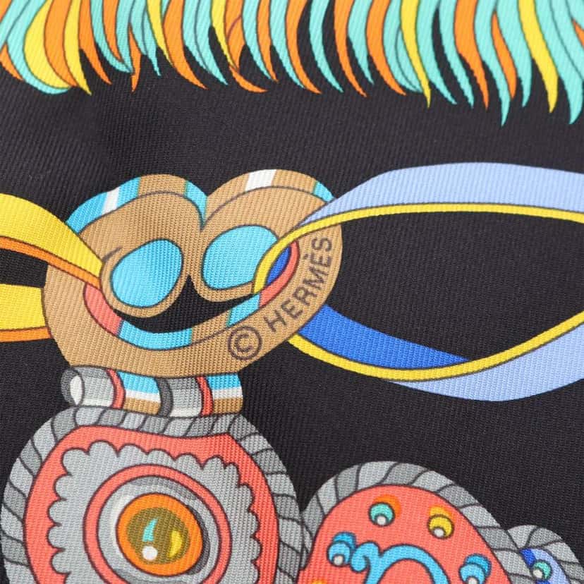 Hermès Sous L Egide de Mars Silk Scarf 90 Black Silk Good condition - Inside View