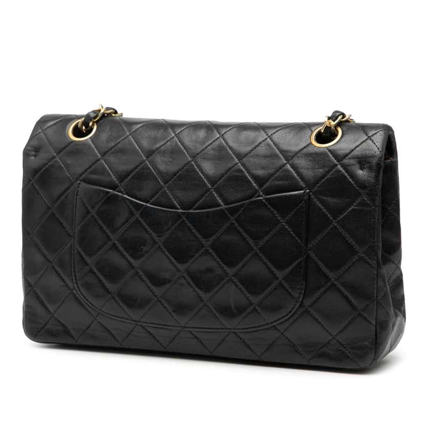 Chanel Medium Classic Lambskin Double Flap Black Leather Good condition - Back View