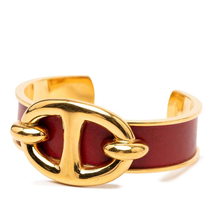 Hermès Gold Plated and Leather Chaine d Ancre Cuff Bracelet Gold Metal Good condition - Back View