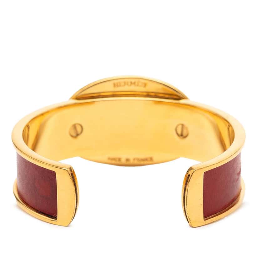 Hermès Gold Plated and Leather Chaine d Ancre Cuff Bracelet Gold Metal Good condition - Inside View