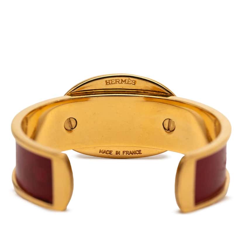 Hermès Gold Plated and Leather Chaine d Ancre Cuff Bracelet Gold Metal Good condition - Model View