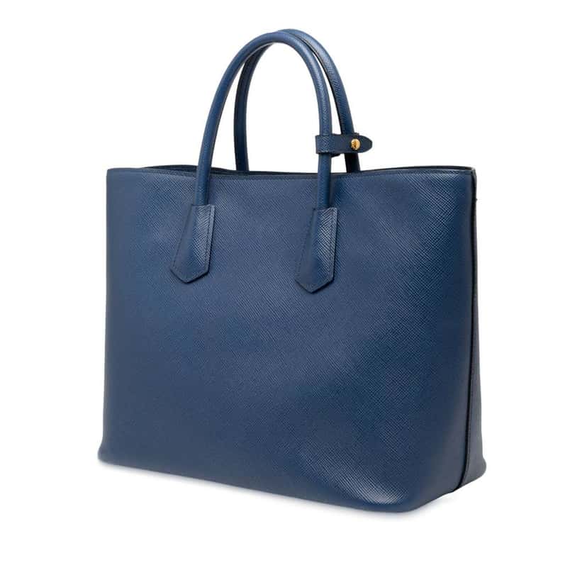 Prada Saffiano Cuir Front Pocket Convertible Tote Blue Leather Good condition - Back View