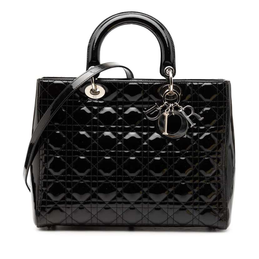 Dior Large Patent Cannage Lady Dior Black Leather Very good condition - Front View