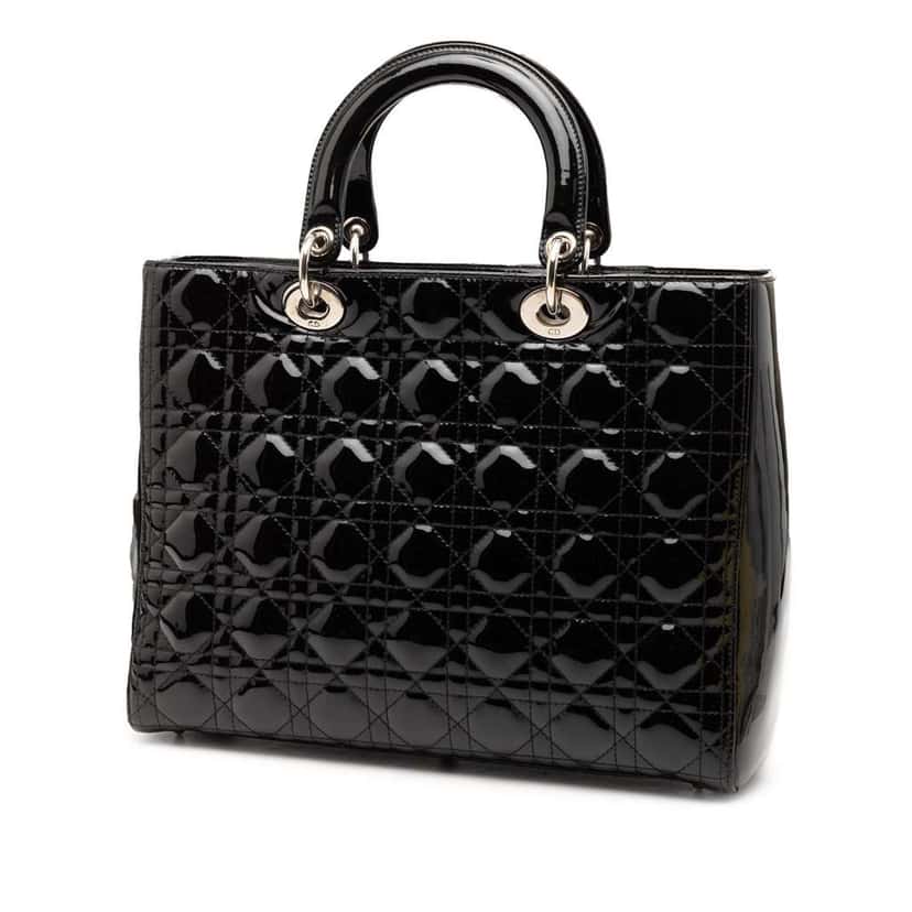 Dior Large Patent Cannage Lady Dior Black Leather Very good condition - Back View