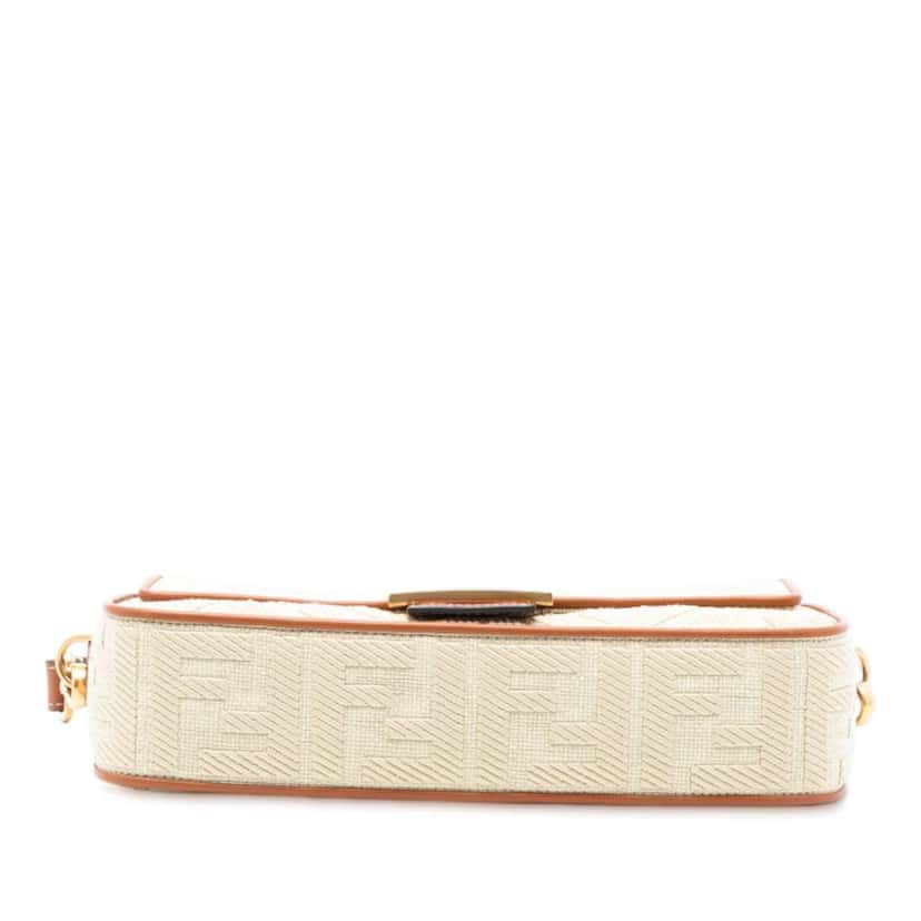 Fendi Zucca Embroidered Raffia Baguette Satchel Brown Good condition - Inside View