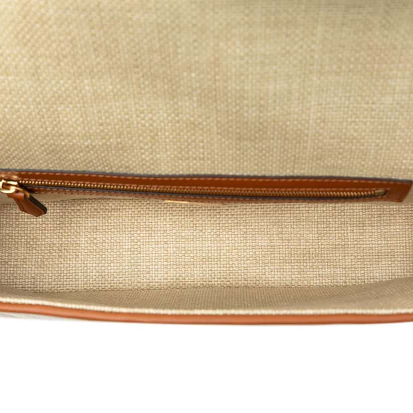 Fendi Zucca Embroidered Raffia Baguette Satchel Brown Good condition - Model View