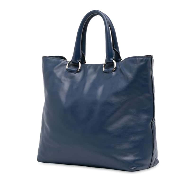 Prada Soft Calf Open Convertible Tote Blue Leather Good condition - Back View