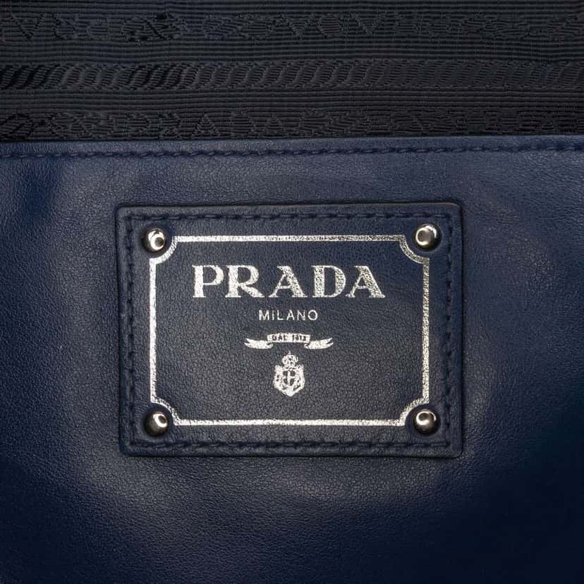 Prada Soft Calf Open Convertible Tote Blue Leather Good condition - Box View
