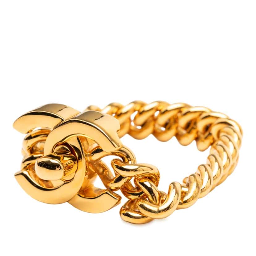 Chanel Gold Plated CC Turn Lock Bracelet Gold Metal Good condition - Back View
