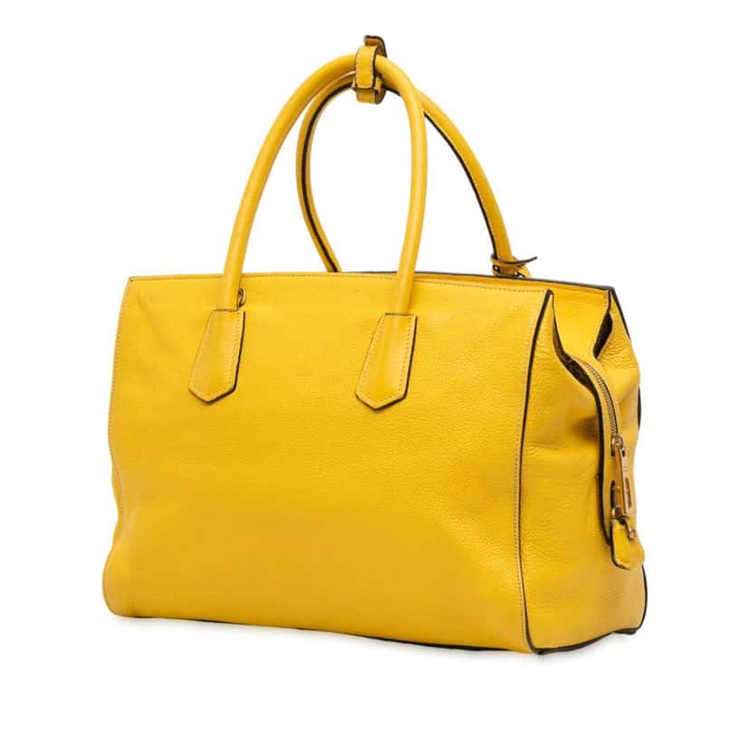 Prada Vitello Grain Satchel Yellow Leather Good condition - Back View