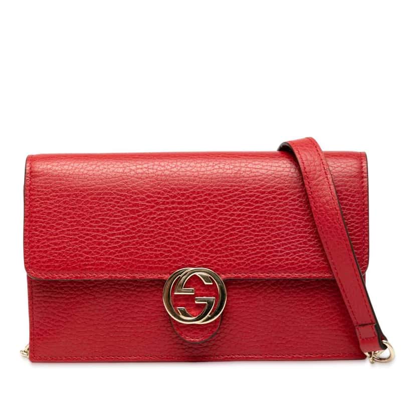 Gucci Leather Interlocking G Dollar Wallet on Chain Red Leather Very good condition - Front View