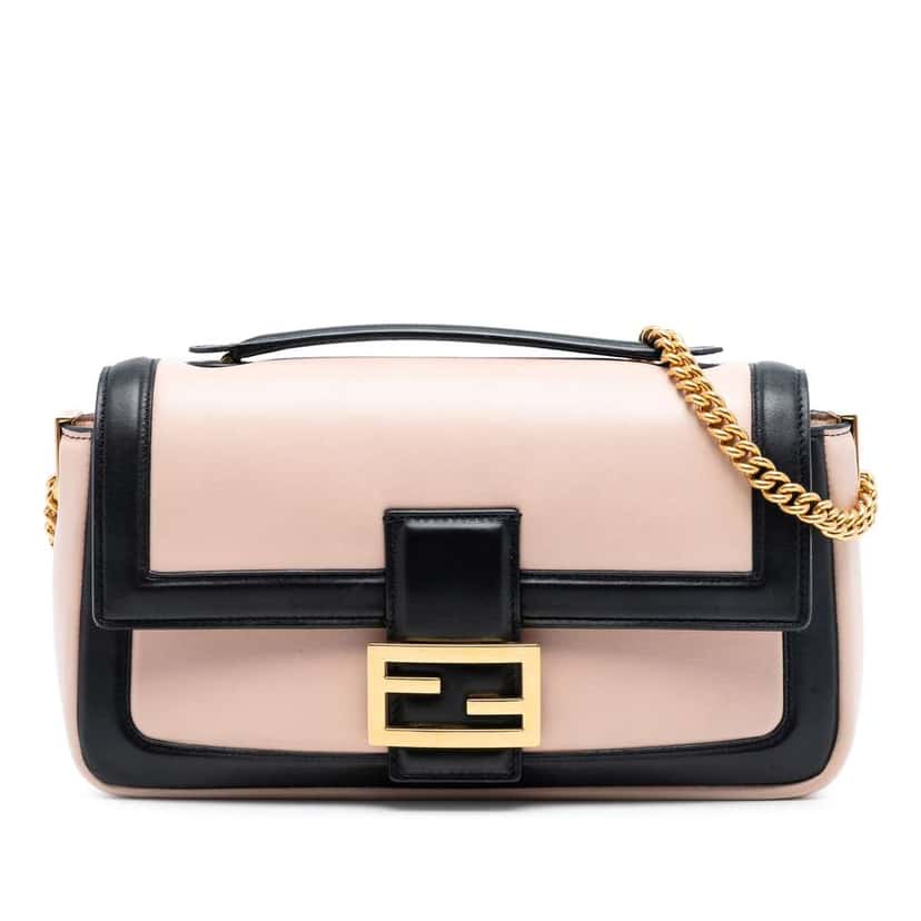 Fendi Bicolor Leather Chain Midi Baguette Pink Leather Very good condition - Front View