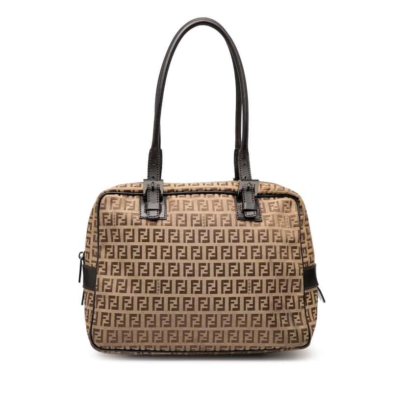 Fendi Zucchino Canvas Shoulder Bag Brown Canvas Good condition - Front View