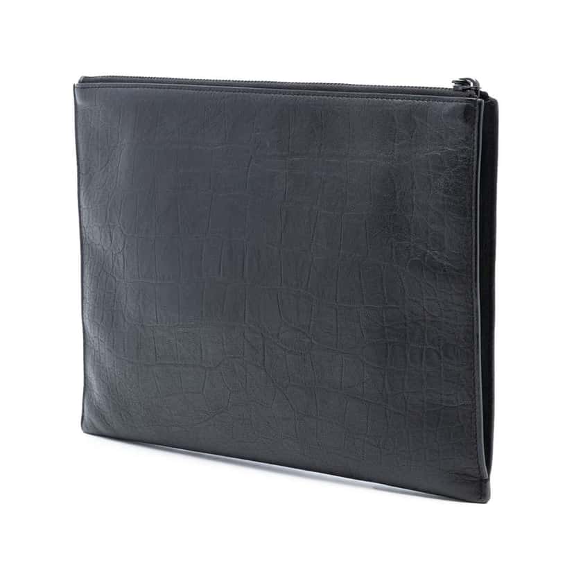 Saint Laurent Croc Embossed Leather Monogram Clutch Black Leather Very good condition - Back View