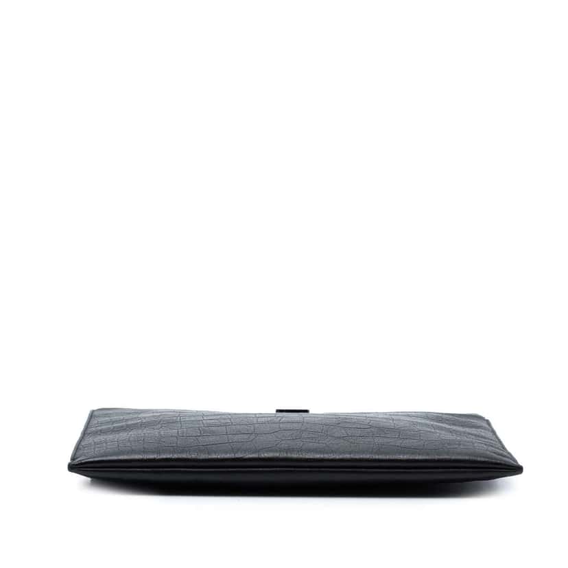 Saint Laurent Croc Embossed Leather Monogram Clutch Black Leather Very good condition - Inside View