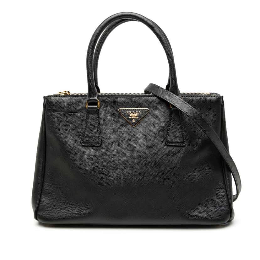 Prada Small Saffiano Lux Galleria Double Zip Satchel Black Leather Good condition - Front View