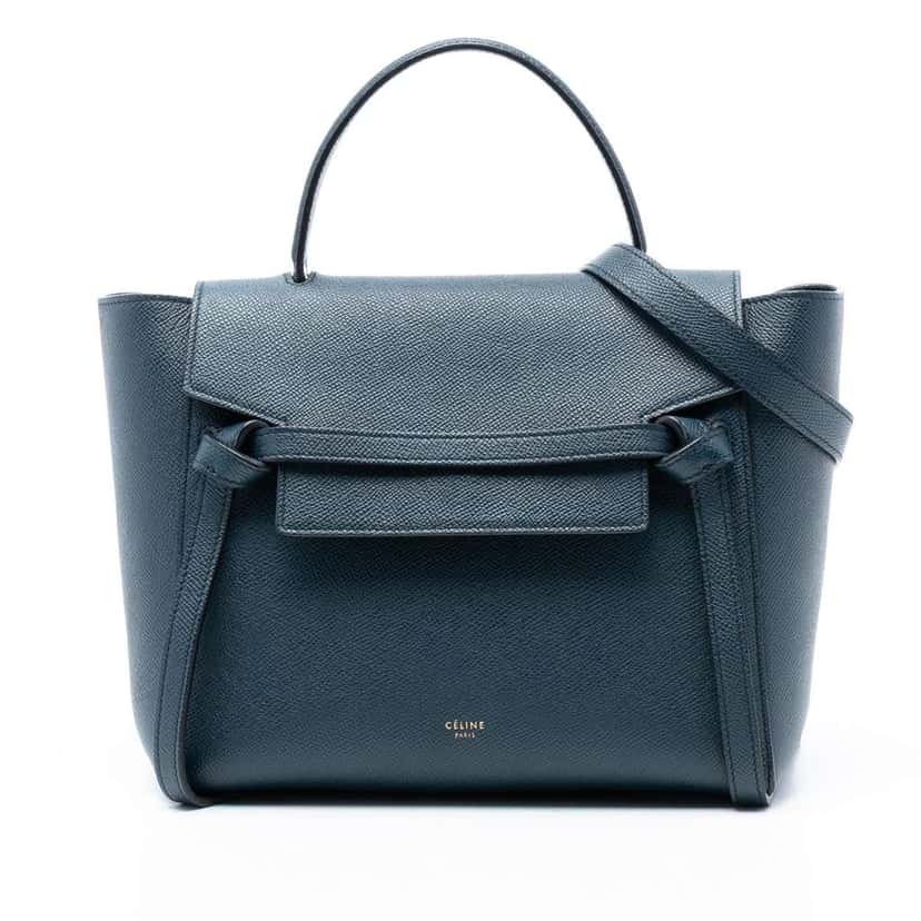 Celine Micro Grained Calfskin Belt Bag Blue Leather Good condition - Front View