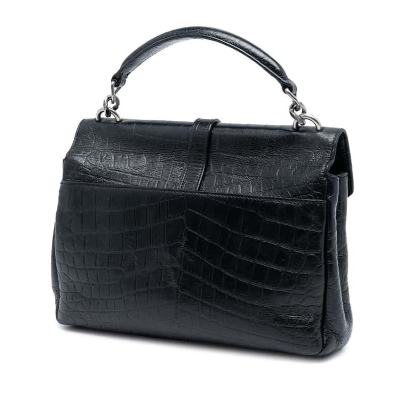 Saint Laurent Medium Croc Embossed Leather College Satchel Black Leather Good condition - Back View