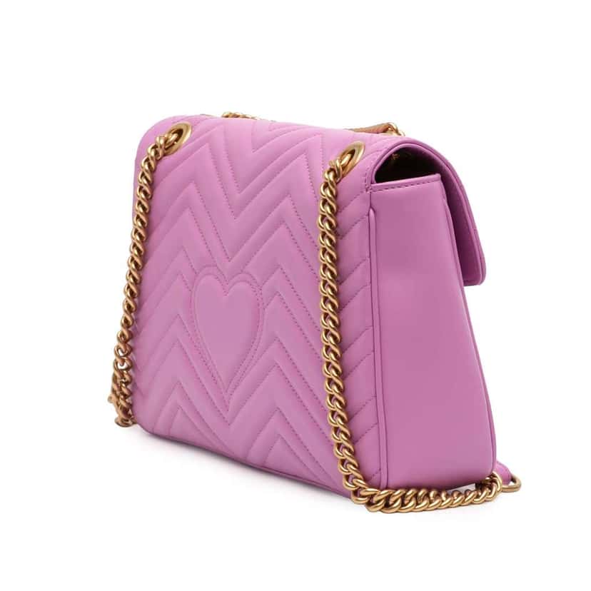 Gucci Large GG Marmont Matelasse Leather Shoulder Bag Pink Leather Very good condition - Back View