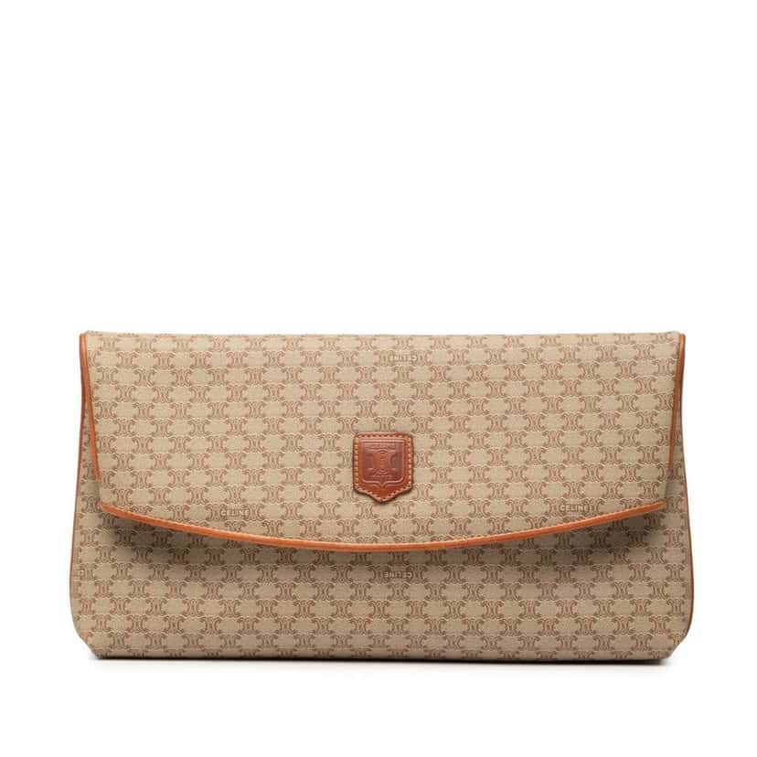 Celine Macadam Coated Canvas Clutch Brown Canvas Good condition - Front View